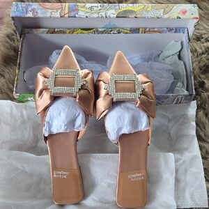 Jeffrey Campbell Satin Mules with Rhinestone Buckle